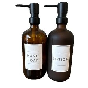 Amber Glass Soap Dispenser, 2 Pack Bathroom Hand Soap And Lotion‎ Set